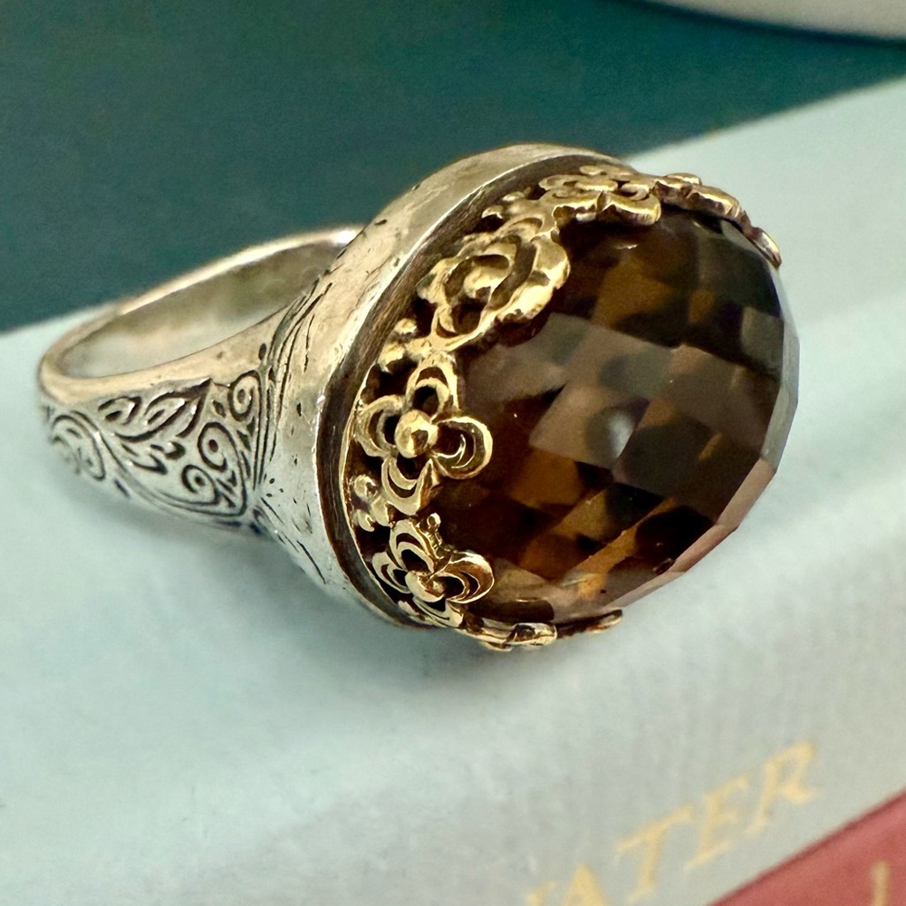✖️SOLD Konstantino Ring Smoky Topaz 18k Gold & Sterling Silver Dome